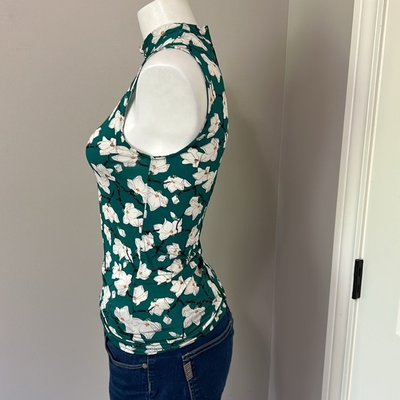Rag and Bone Sabeen Floral Mockneck Sleeveless Top Green Stretch Slim Fit Sz XS - Picture 7 of 15